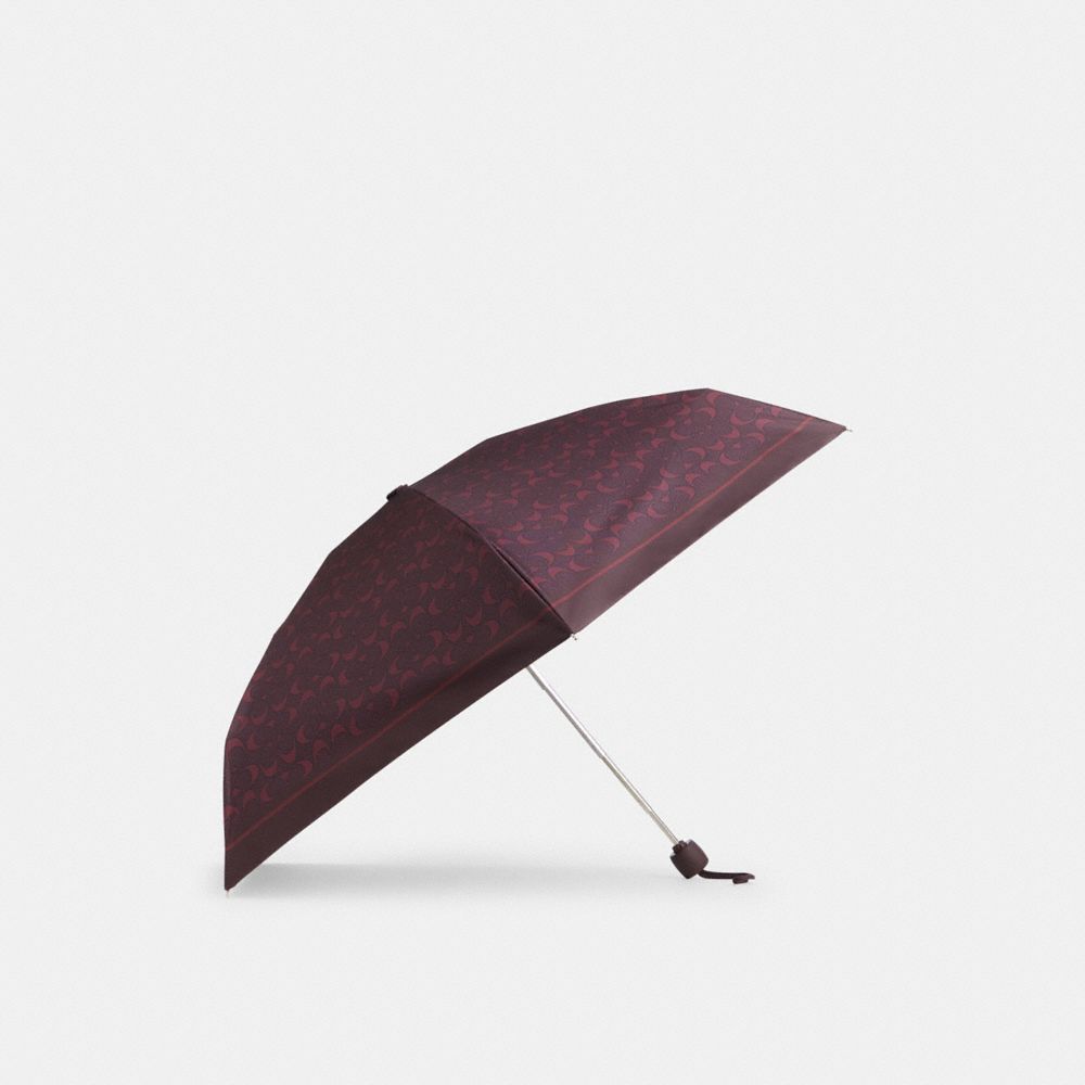 COACH®,UV Protection Mini Umbrella In Signature Print ,Classic Umbrella,Casual,Maroon,Front View