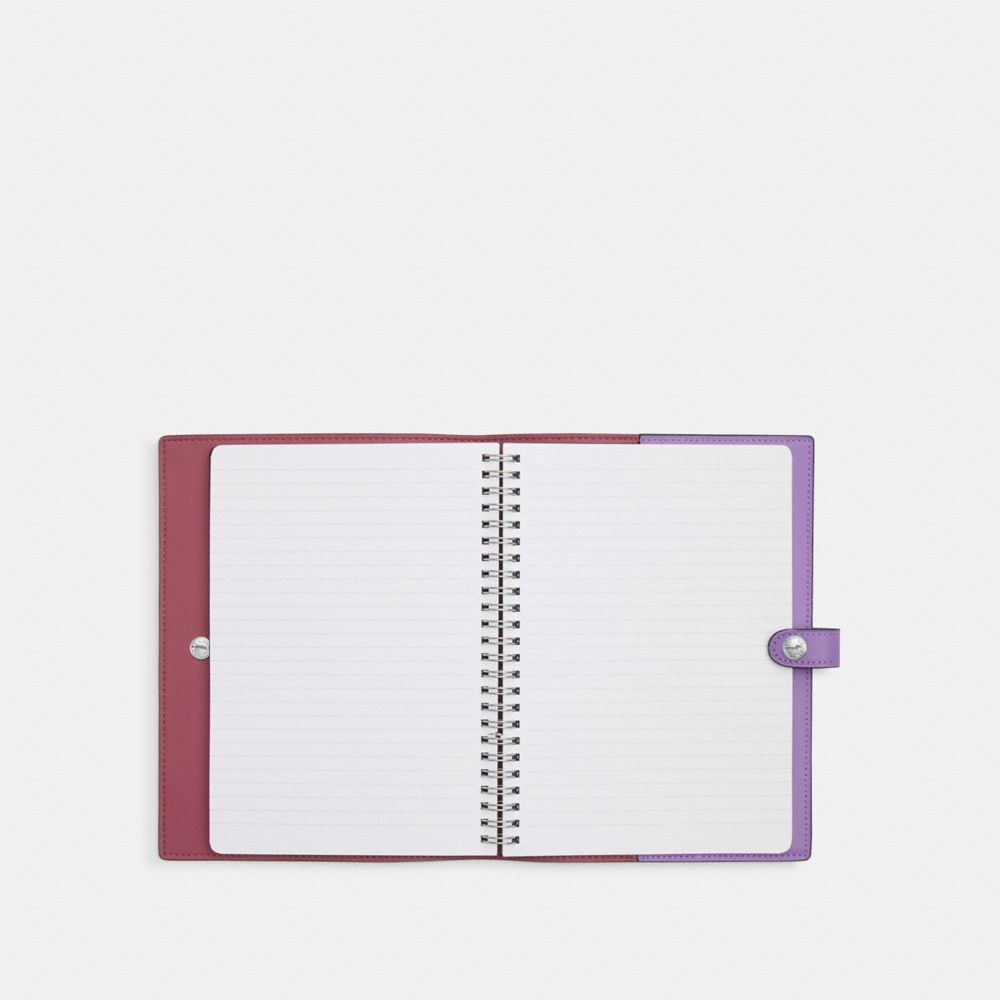 COACH®,Notebook In Signature Canvas,Leather,Notebook,Purple,Inside View,Top View