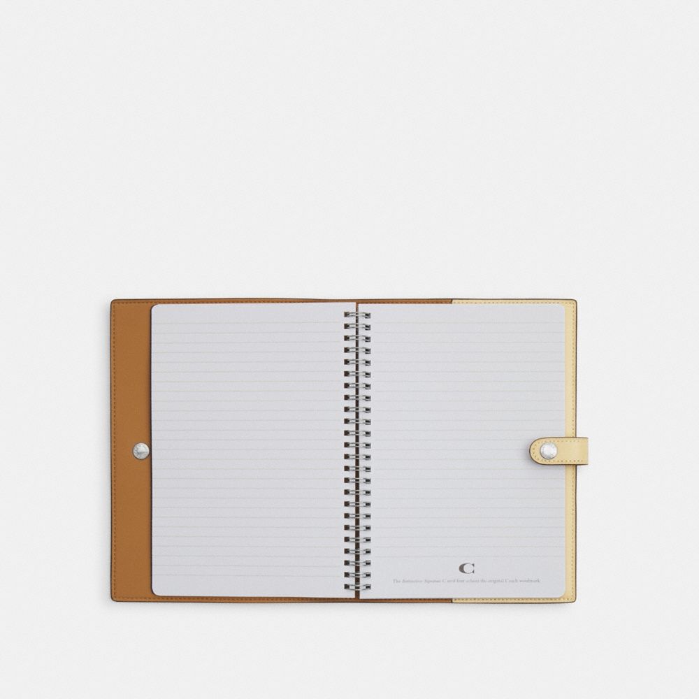 COACH®,Notebook In Signature Canvas,Leather,Notebook,Yellow,Inside View,Top View