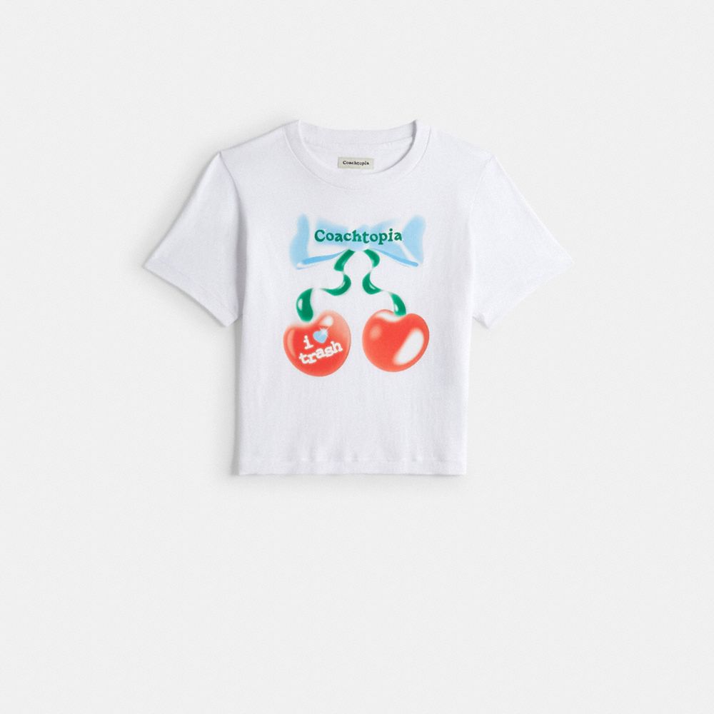 COACH®,Cropped Tee: Cherry Bow,White,Front View