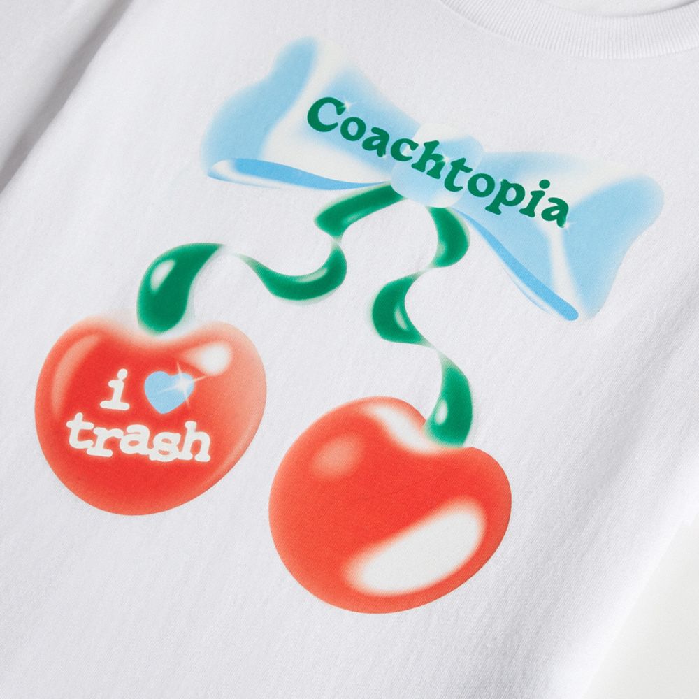 COACH®,Cropped Tee: Cherry Bow,Cotton,T Shirt,Logo,Casual,White,Closer View