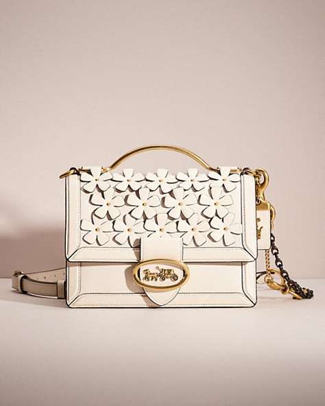 COACH®,RESTORED RILEY TOP HANDLE 22 WITH FLORAL APPLIQUE,Brass/Chalk,Front View