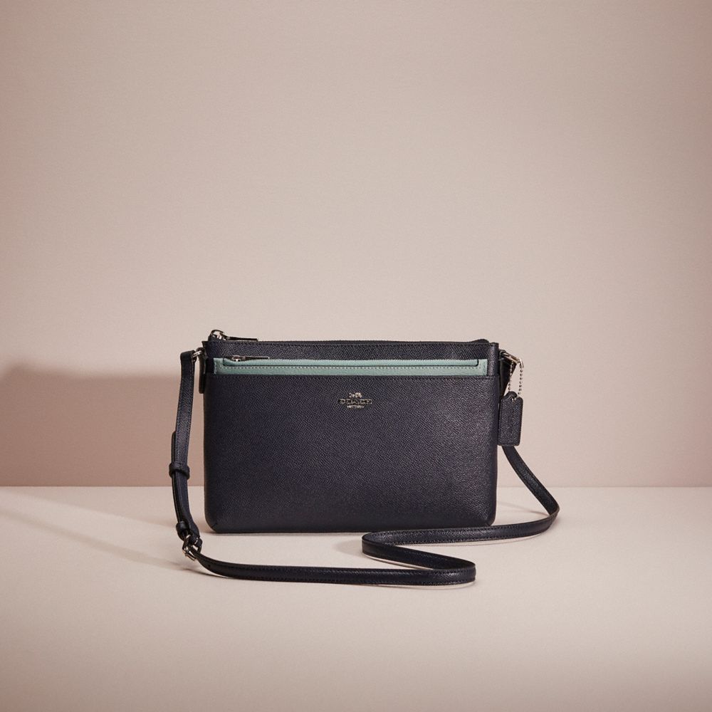 COACH®,RESTORED EAST/WEST CROSSBODY WITH POP-UP POUCH WITH FLAMINGO PRINT,Silver/Midnight Multi,Front View