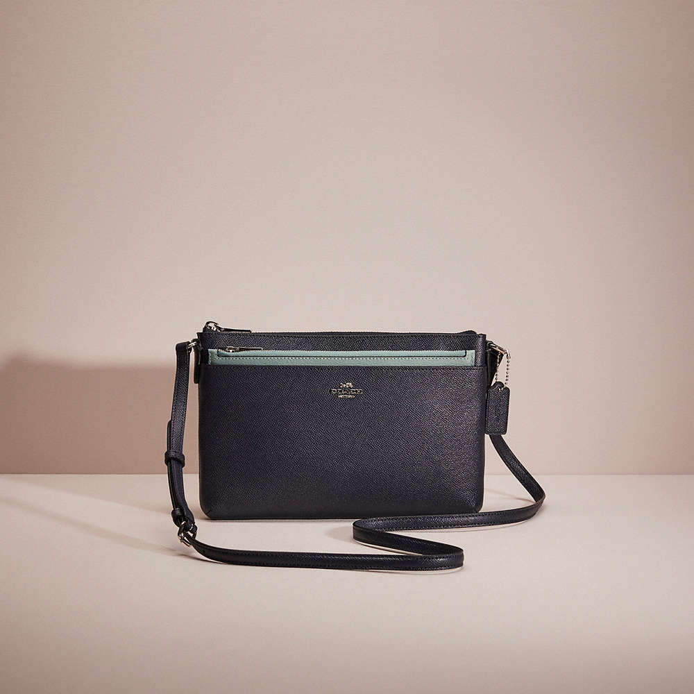 Shop Coach Restored East/west Crossbody With Pop Up Pouch With Flamingo Print In Silver/midnight Multi