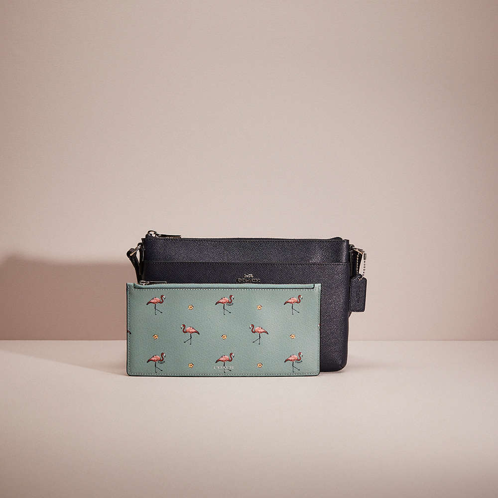 Shop Coach Restored East/west Crossbody With Pop Up Pouch With Flamingo Print In Silver/midnight Multi