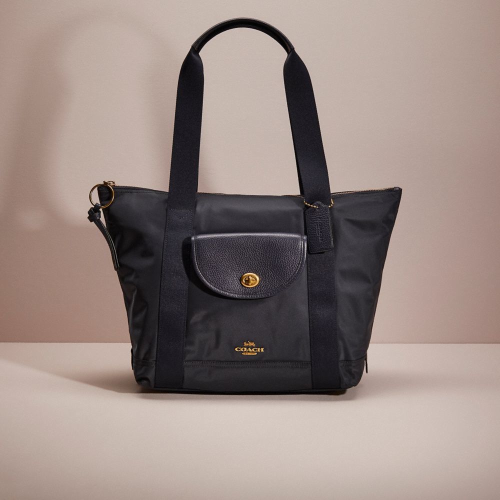 COACH®,RESTORED CARGO TOTE,Brass/Midnight Navy,Front View