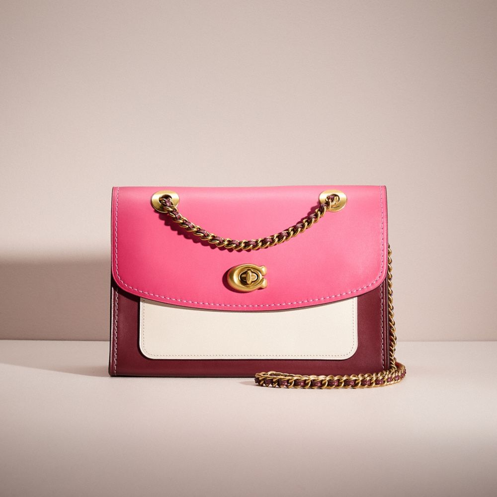 COACH®,RESTORED PARKER IN COLORBLOCK,Brass/Confetti Pink Multi,Front View