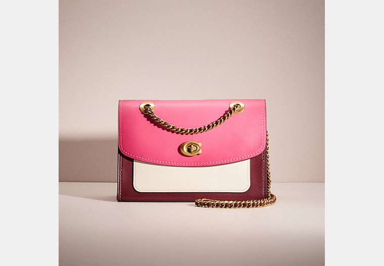 COACH®,RESTORED PARKER IN COLORBLOCK,Brass/Confetti Pink Multi,Front View