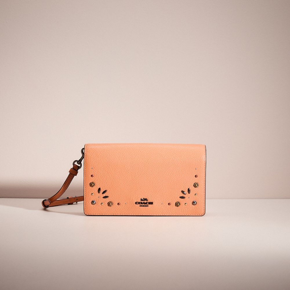 COACH®,RESTORED HAYDEN FOLDOVER CROSSBODY CLUTCH WITH PRAIRIE RIVETS DETAIL,Dark Gunmetal/Dark Blush,Front View