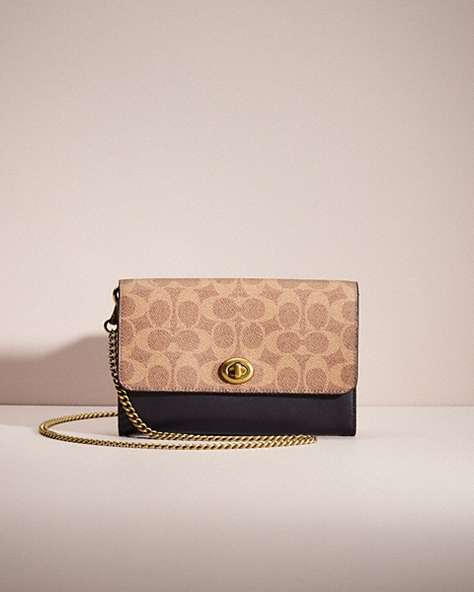 COACH®,RESTORED MARLOW TURNLOCK CHAIN CROSSBODY IN COLORBLOCK SIGNATURE CANVAS,Brass/Tan/Ink/Light Peach,Front View