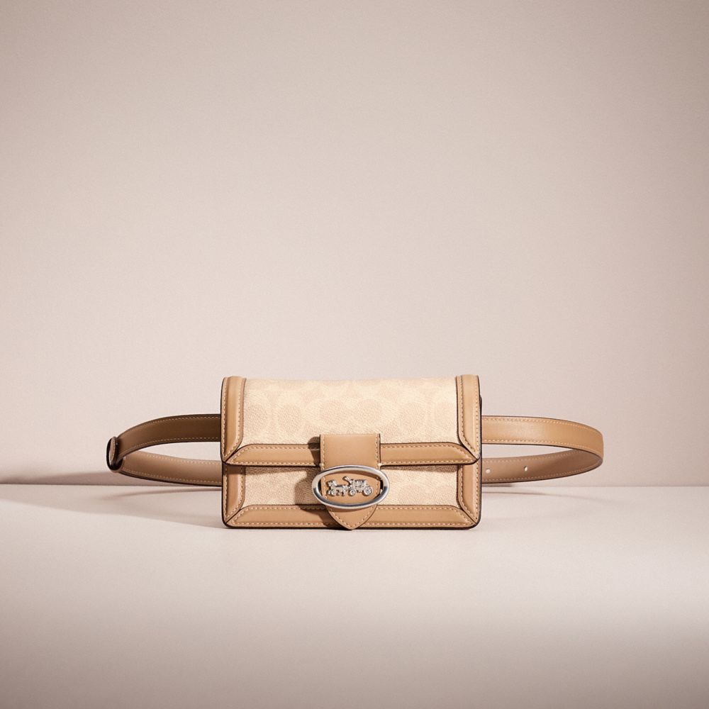 COACH®,RESTORED RILEY CONVERTIBLE BELT BAG IN COLORBLOCK SIGNATURE CANVAS,Light Antique Nickel/Sand Taupe,Front View