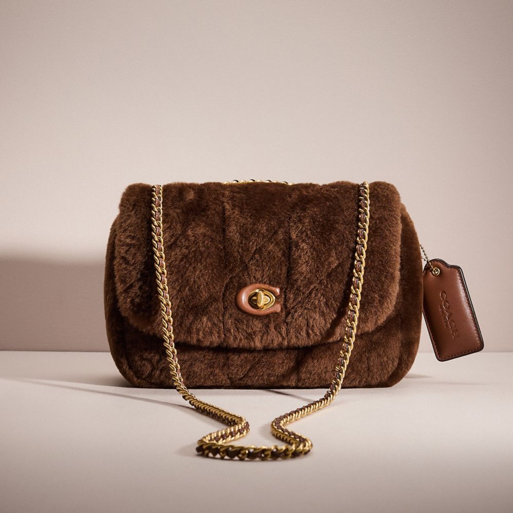 Shop Coach Restored Pillow Madison Shoulder Bag In Shearling With Quilting In Brass/bison Brown