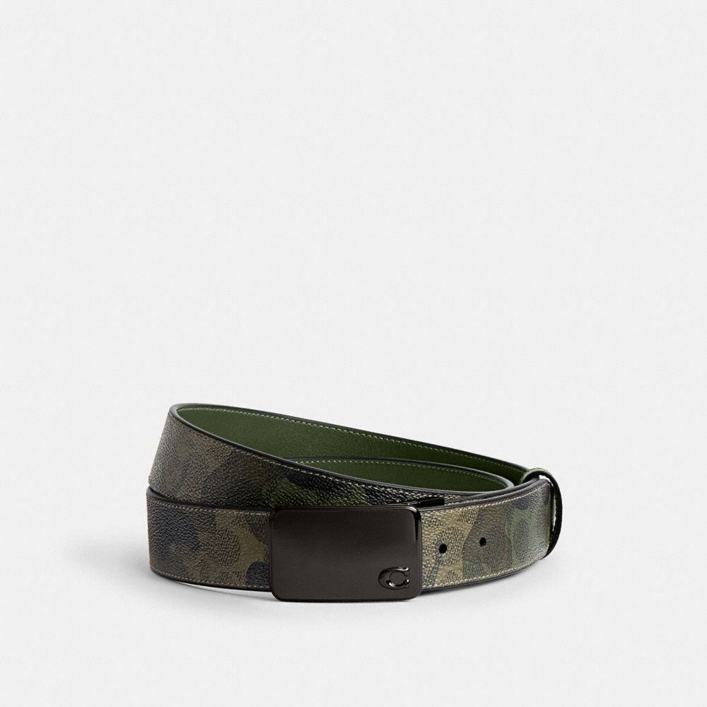 COACH®,Signature Plaque Buckle Cut To Size Reversible Belt With Signature Camo Print, 38 Mm,,Front View