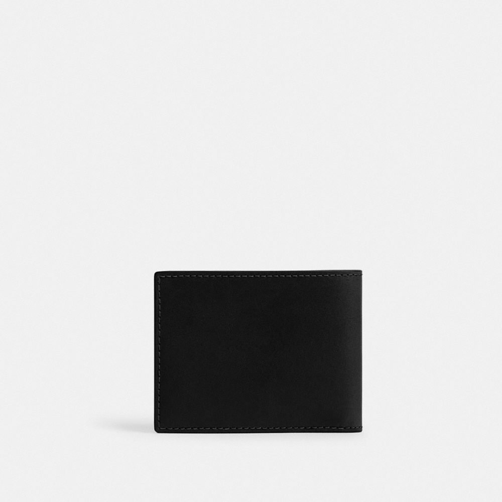 COACH®,Slim Billfold Wallet,Leather,Bi Fold,Logo,Casual,Black,Back View