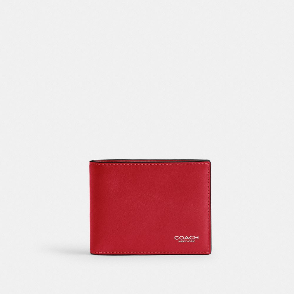 COACH®,SLIM BILLFOLD WALLET,Cuir lisse,Écarlate,Front View