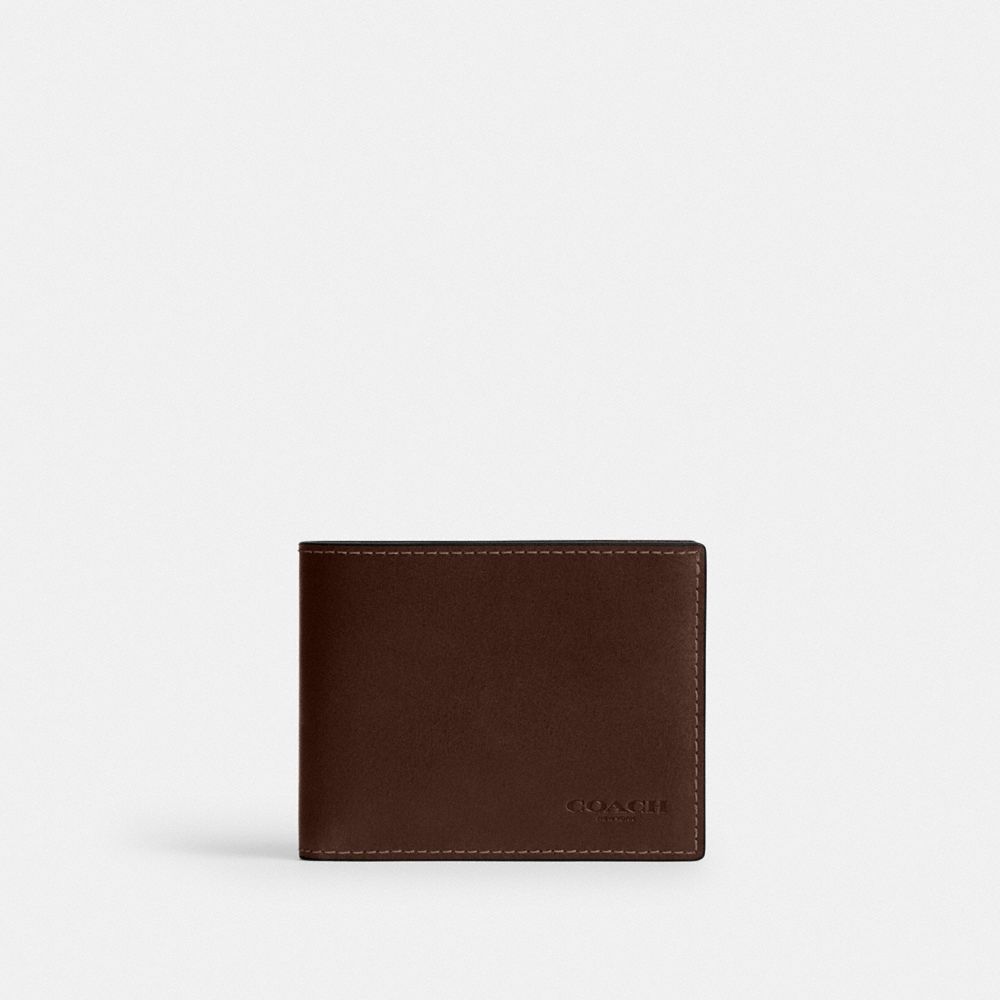 COACH®,Slim Billfold Wallet,Leather,Bi Fold,Logo,Casual,Brown,Front View image number 0