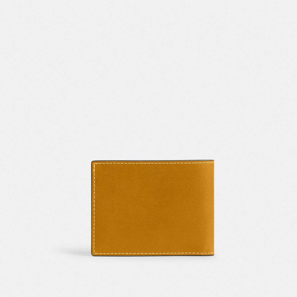 COACH®,Slim Billfold Wallet,Leather,Bi Fold,Logo,Casual,Mustard,Back View