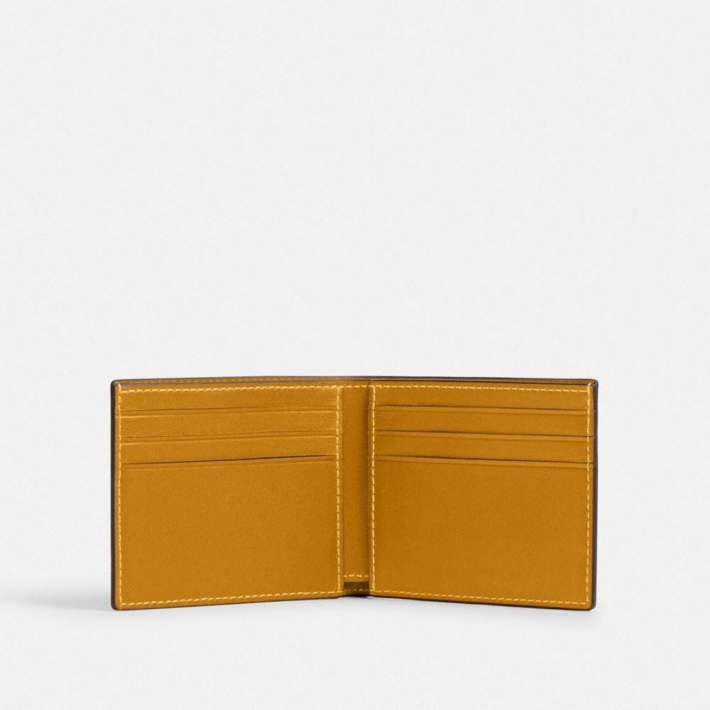COACH®,Slim Billfold Wallet,Leather,Bi Fold,Logo,Casual,Mustard,Inside View,Top View