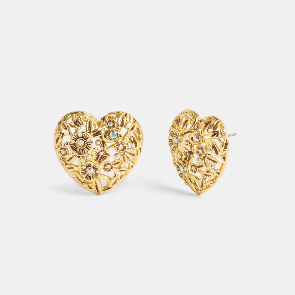 COACH®,VINTAGE HEART STATEMENT STUD EARRINGS,Plated Brass,Gold,Front View