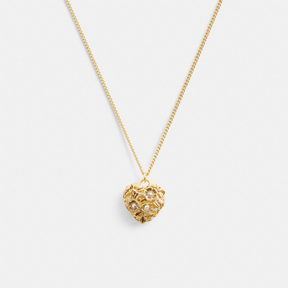 COACH®,VINTAGE HEART PENDANT NECKLACE,Gold,Front View