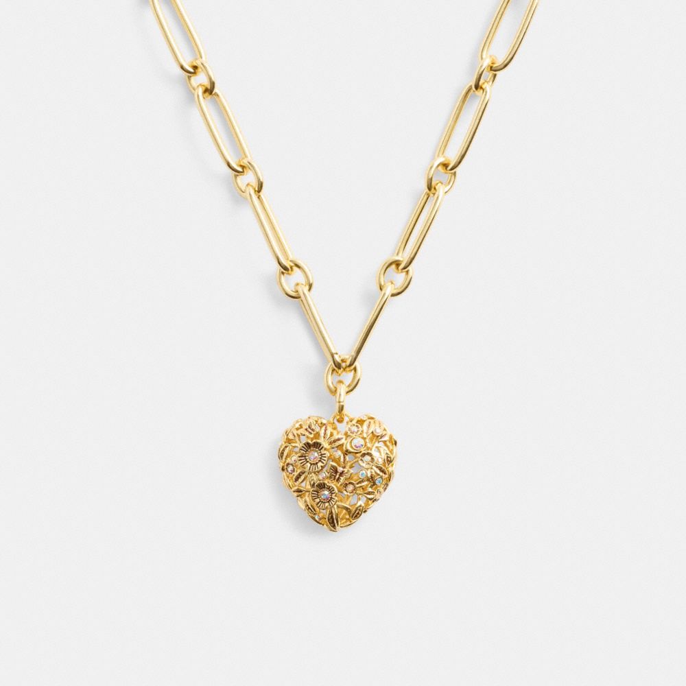 Shop Coach Vintage Heart Pendant Chain Link Necklace In Gold