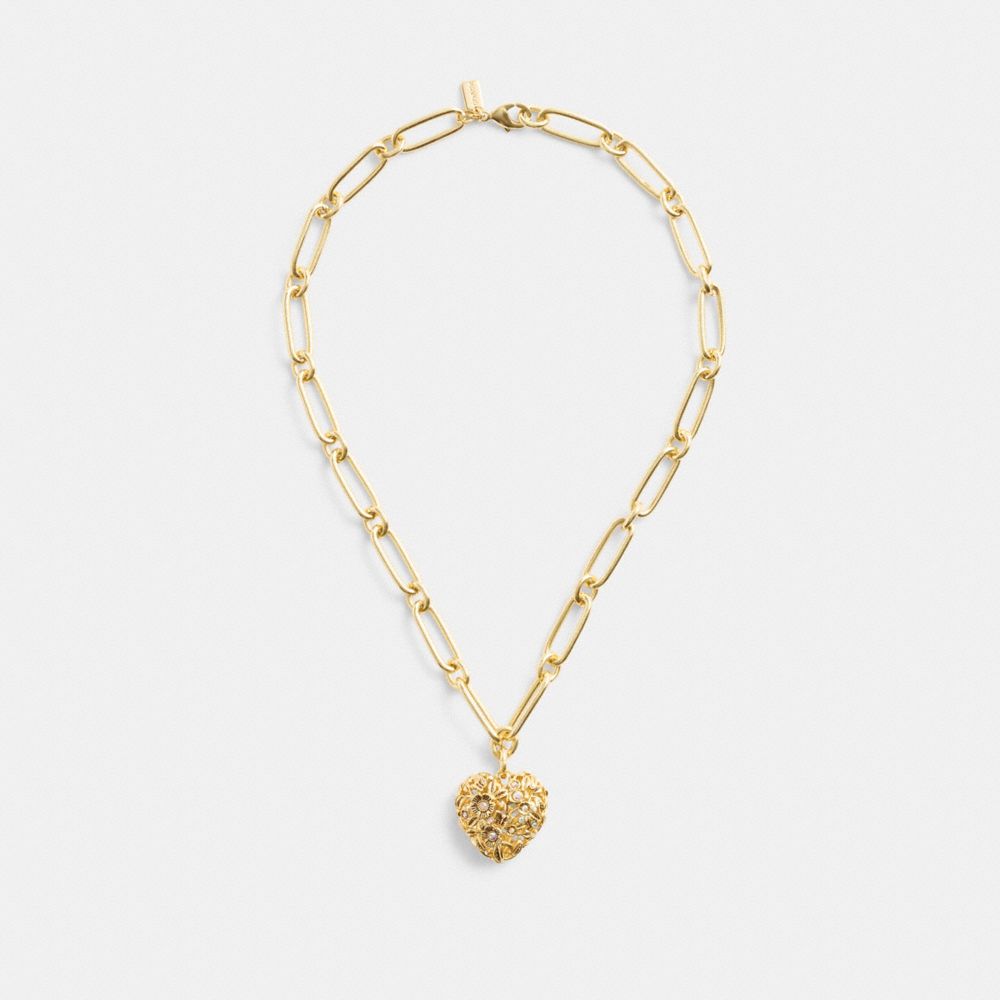 Shop Coach Vintage Heart Pendant Chain Link Necklace In Gold