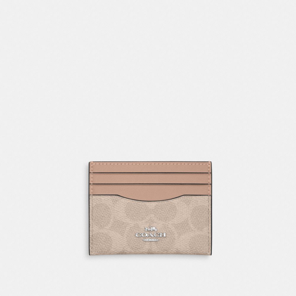 COACH®,Slim Id Card Case In Signature Canvas,Canvas,Card Case,Color Block,Casual,Beige,Front View image number 0