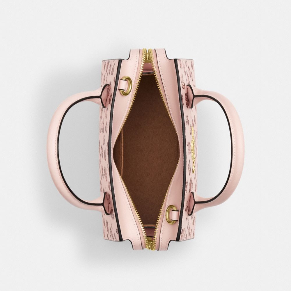 COACH®,Andrea Carryall Bag With Rose Print,Leather,Canvas,Satchel,Metal,Logo,Day Party,Pink,Inside View,Top View