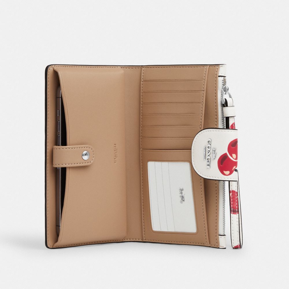 COACH®,Phone Wallet With Cherry Print,White,Inside View,Top View