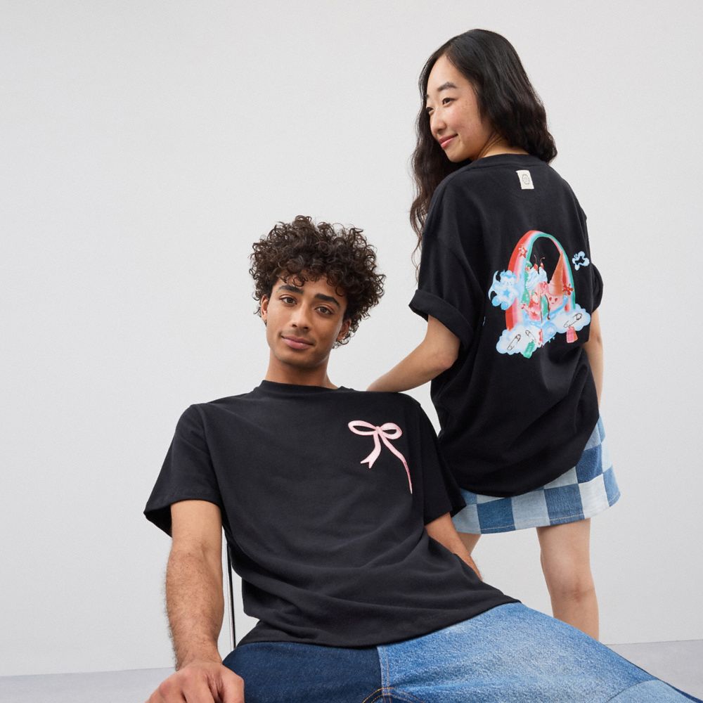 COACH®,Relaxed T Shirt: Bow Patch,Polyester,Cotton,T Shirt,Applique,Casual,Black,Scale View