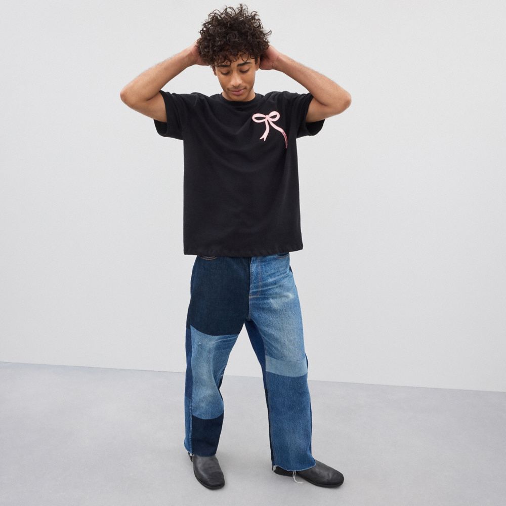 COACH®,Relaxed T Shirt: Bow Patch,Polyester,Cotton,T Shirt,Applique,Casual,Black,Scale View