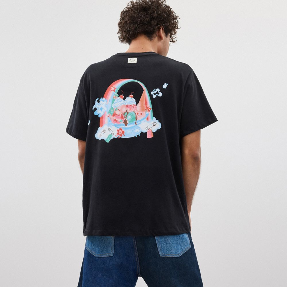 COACH®,Relaxed T Shirt: Bow Patch,Polyester,Cotton,T Shirt,Applique,Casual,Black,Scale View