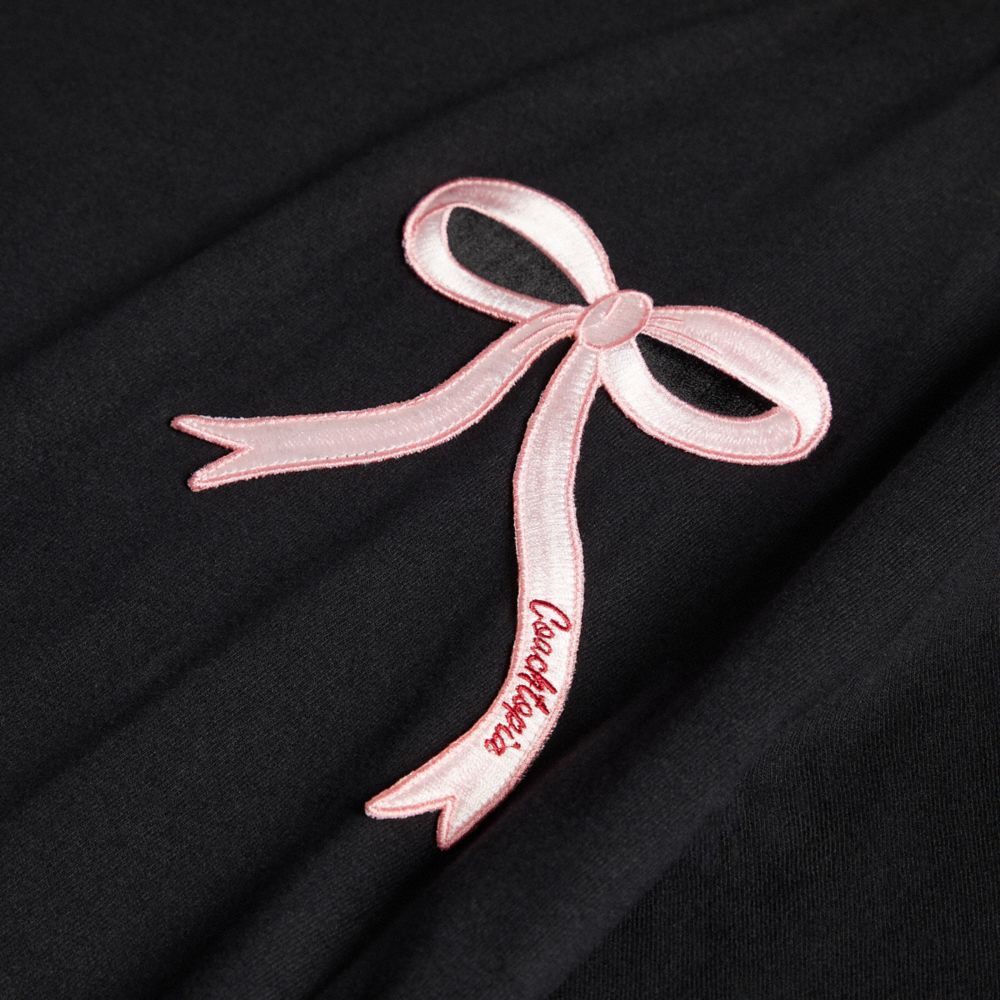 COACH®,Relaxed T Shirt: Bow Patch,Polyester,Cotton,T Shirt,Applique,Casual,Black,Closer View