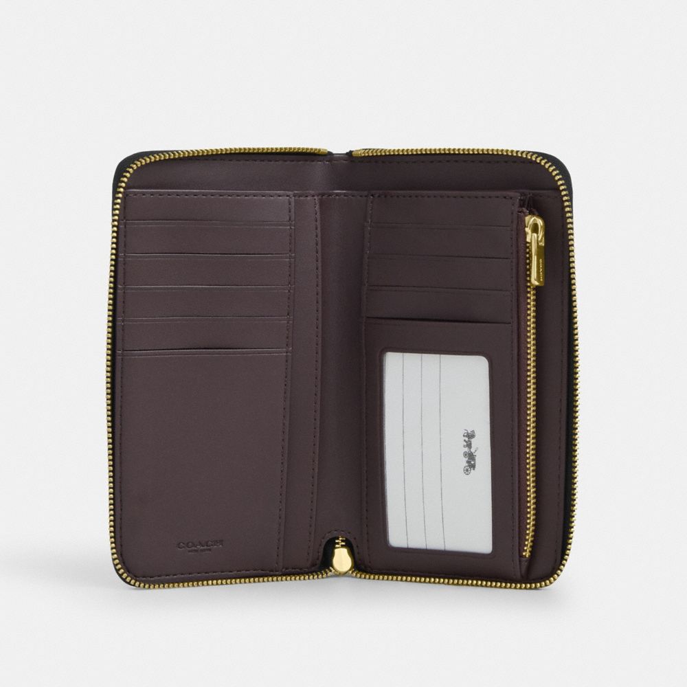 COACH®,Medium Id Zip Wallet With Quilting,Bi Fold,Continental,Metal,Logo,Casual,Black,Inside View,Top View