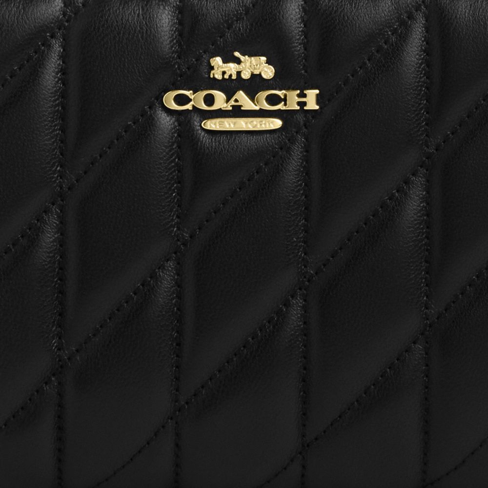 COACH®,Medium Id Zip Wallet With Quilting,Bi Fold,Continental,Metal,Logo,Casual,Black