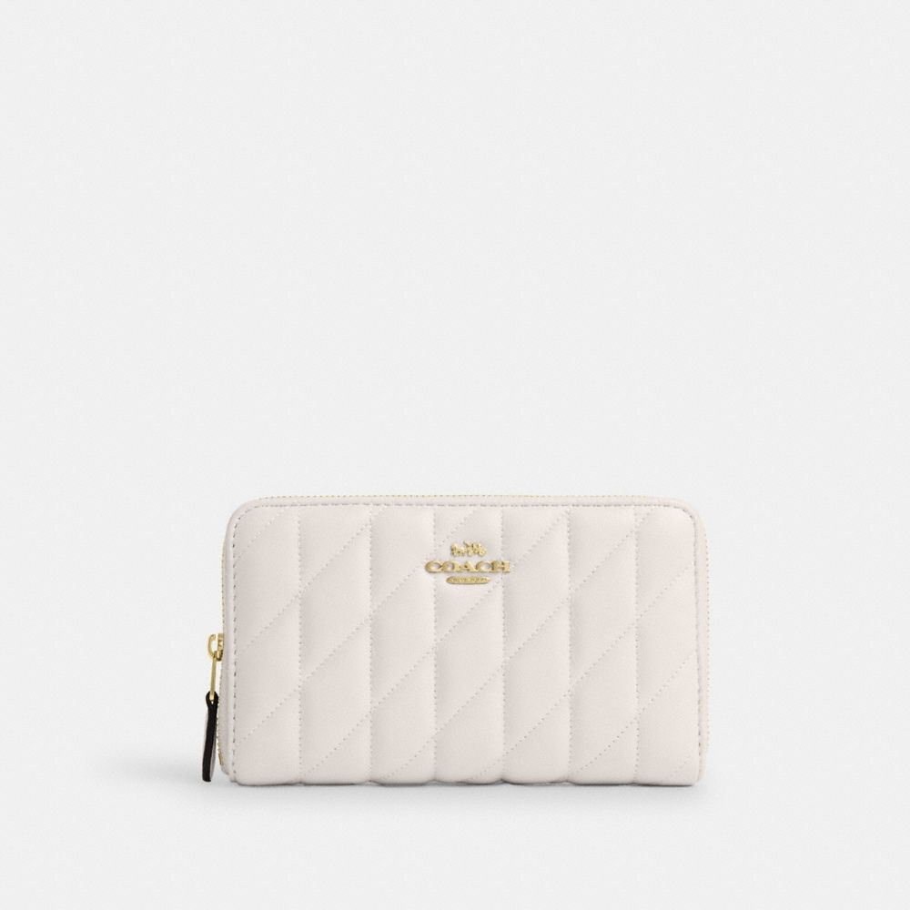 COACH®,Medium Id Zip Wallet With Quilting,White,Front View