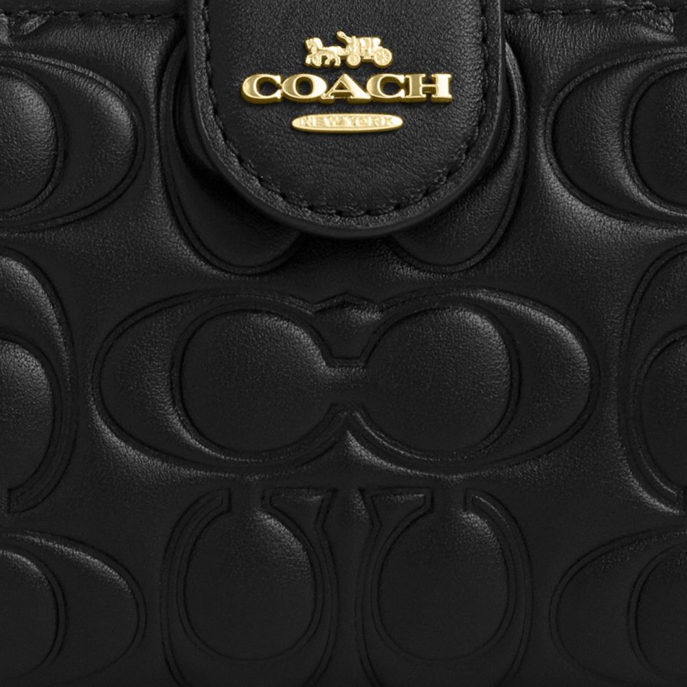 COACH®,PORTEFEUILLE MOYEN À ZIP EN COIN EN CUIR SIGNATURE,Cuir lisse,Or/Noir