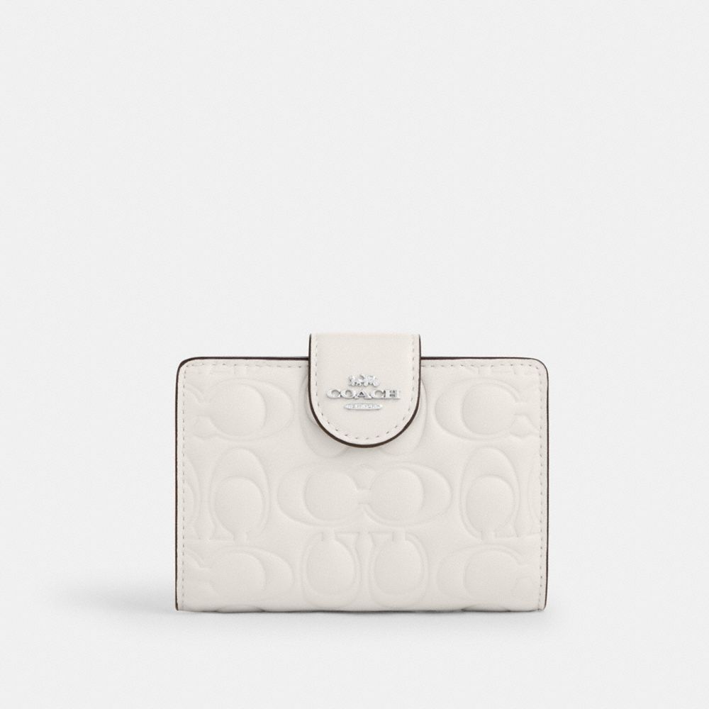 COACH®,Medium Corner Zip Wallet In Signature Leather,White,Front View