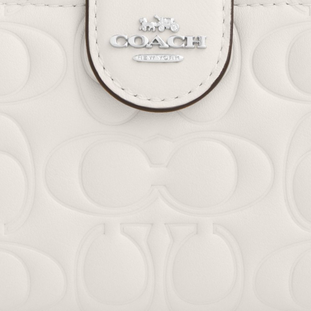 COACH®,PORTEFEUILLE MOYEN À ZIP EN COIN EN CUIR SIGNATURE,Cuir lisse,Argent/Craie