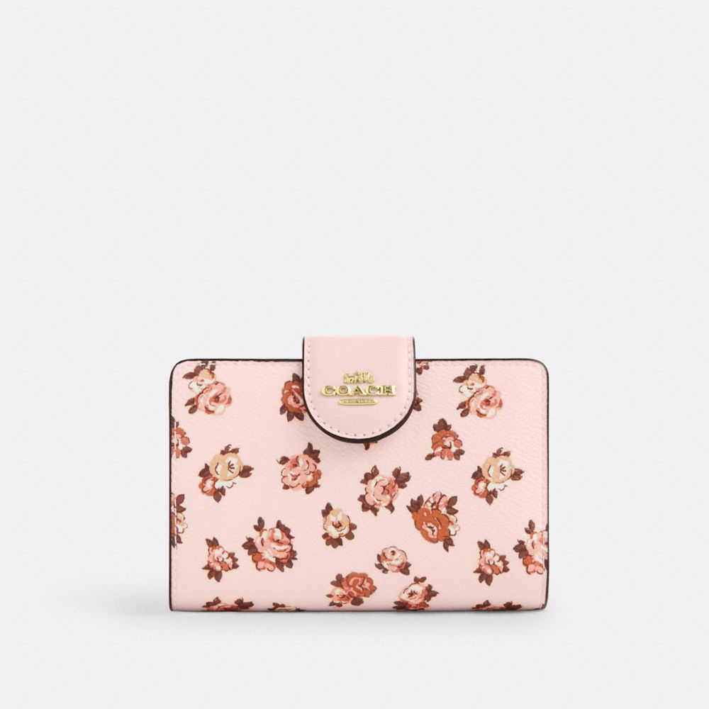 COACH®,Medium Corner Zip Wallet With Rosette Print,,Front View