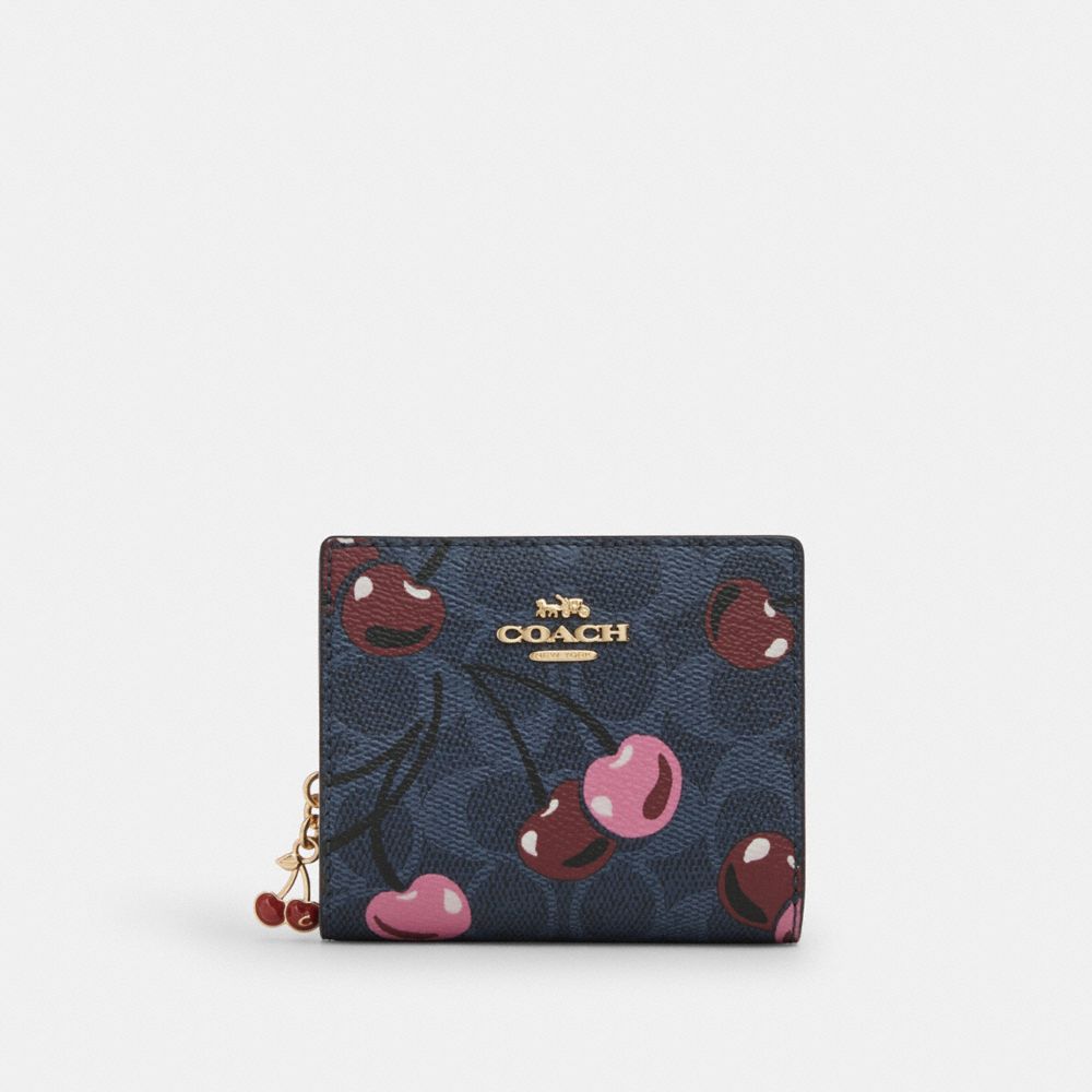 COACH®,Snap Wallet In Signature Canvas With Cherry Print,,Front View