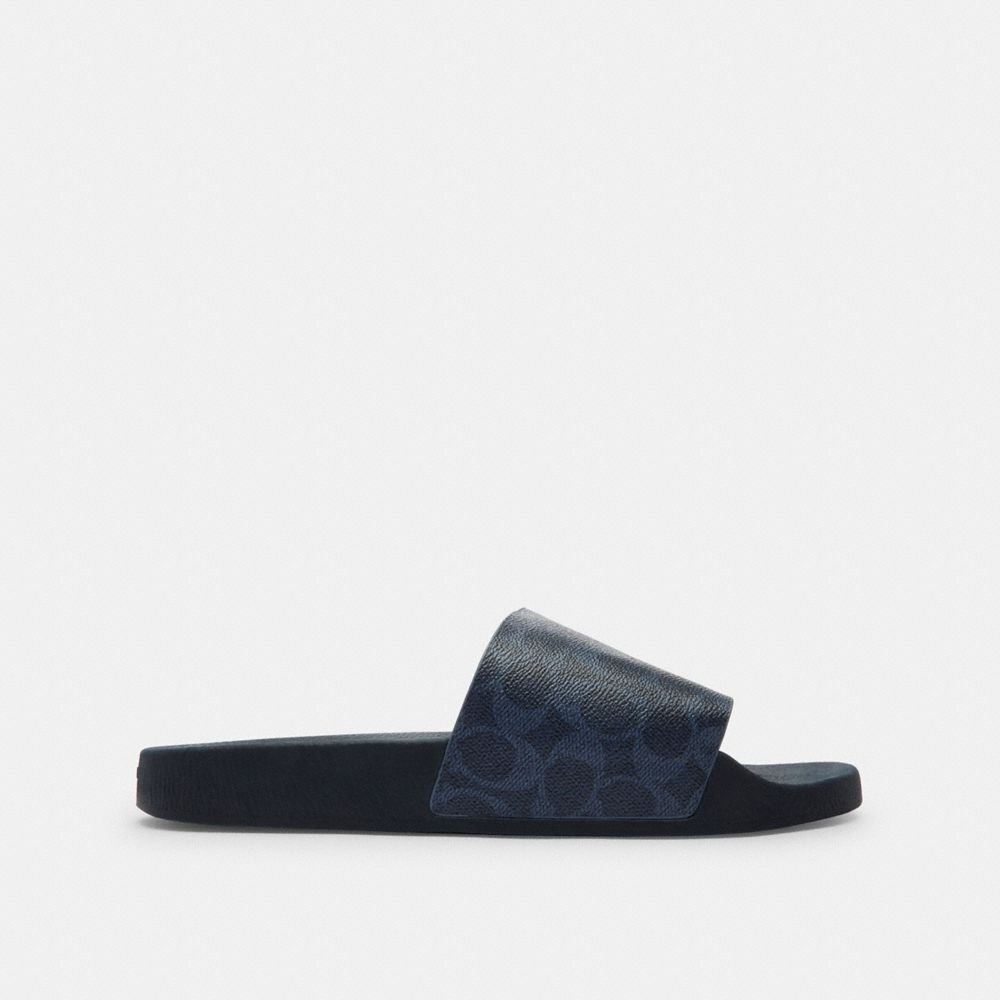 COACH®,Slide In Signature Denim,Rubber,EVA,Denim,Slides,Casual,Navy,Angle View