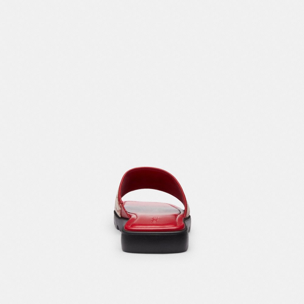 COACH®,Florence Sandal In Signature Textile Jacquard,Cotton,Recycled Polyester,Sandals,Slides,Piping,Sustainable,Casual,Multi Color,Alternate View