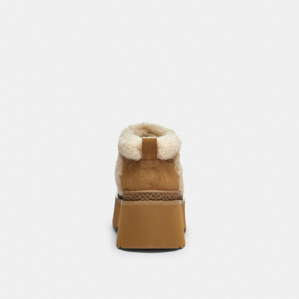COACH®,Christina Bootie In Signature Suede,Wool,Suede,Winter,Fur Embellishment,Color Block,Pull Tab,Cushioned,Outdoor,Brown,Alternate View