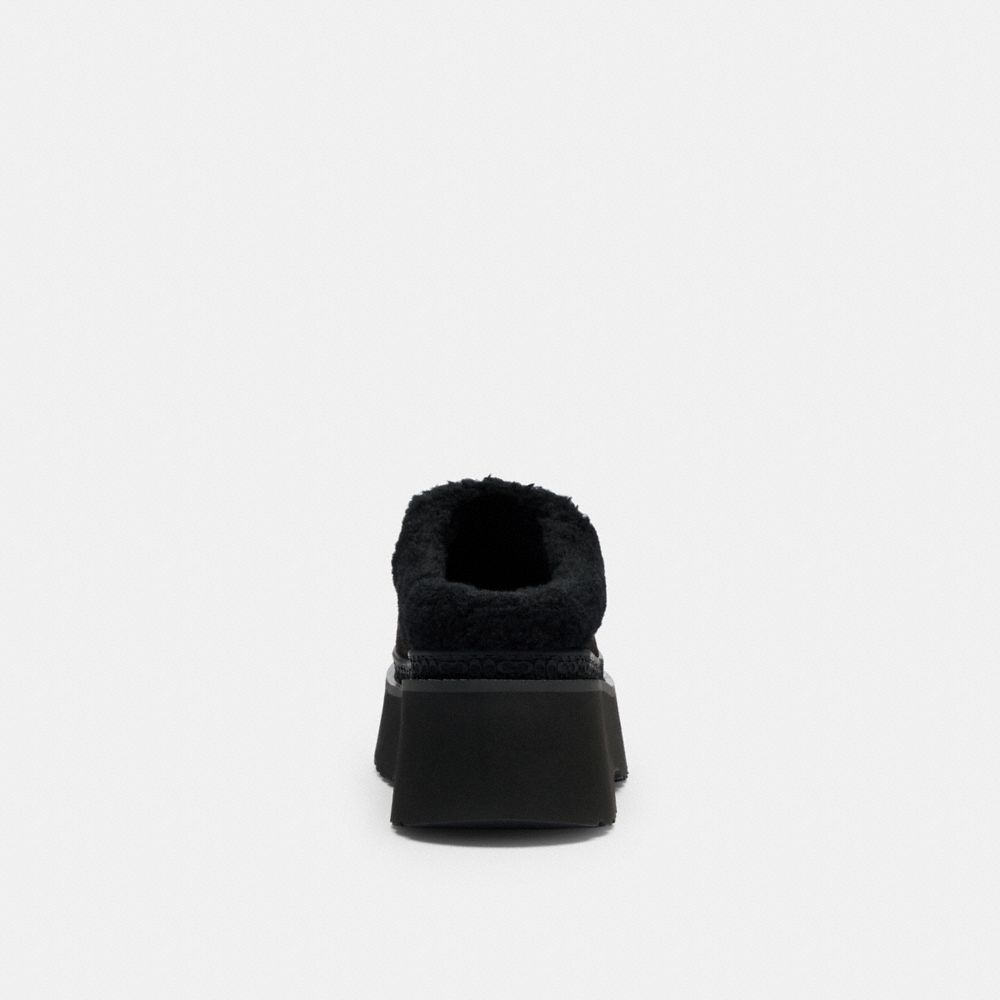 COACH®,Cecelia Clog In Signature Suede,Wool,Suede,Clogs,Fur Embellishment,Color Block,Cushioned,Pull Tab,Outdoor Slipper,,Alternate View