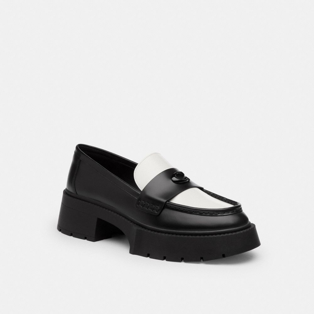 COACH®,Leah Platform Loafer,Leather,Rubber,Loafer,Foam,Logo,Color Block,Memory Foam Insole,Cushioned,Work,Casual,Black,Front View image number 0