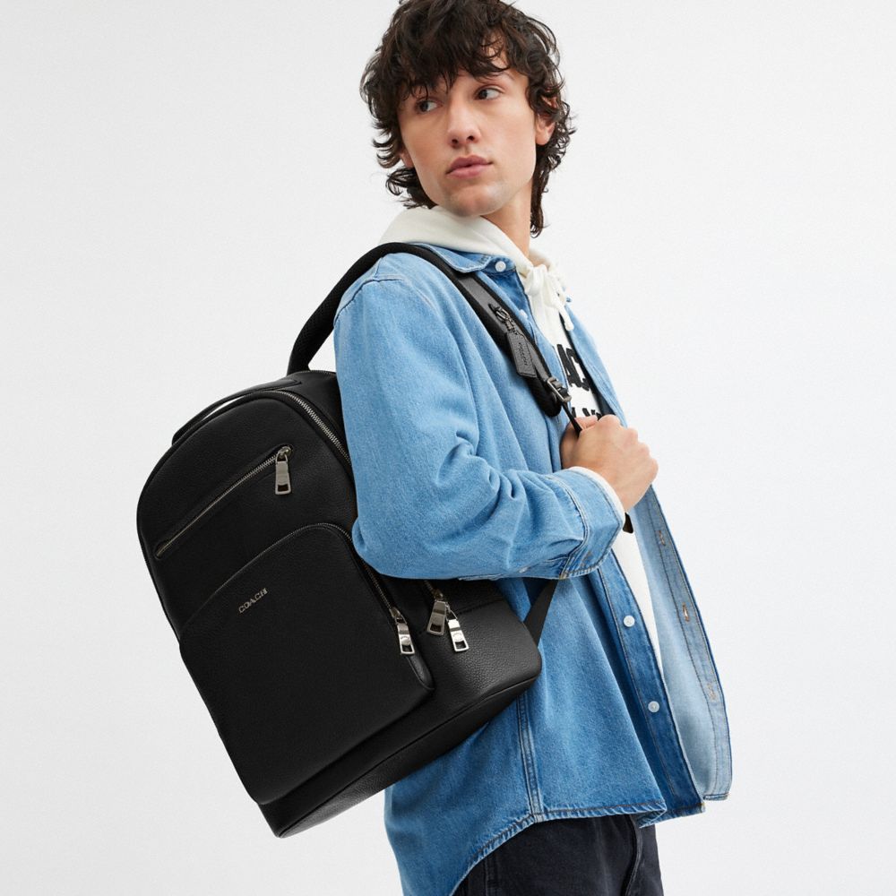 COACH®,Ethan Backpack,Leather,Backpack,Logo,Adjustable,Casual,Black,Detail View