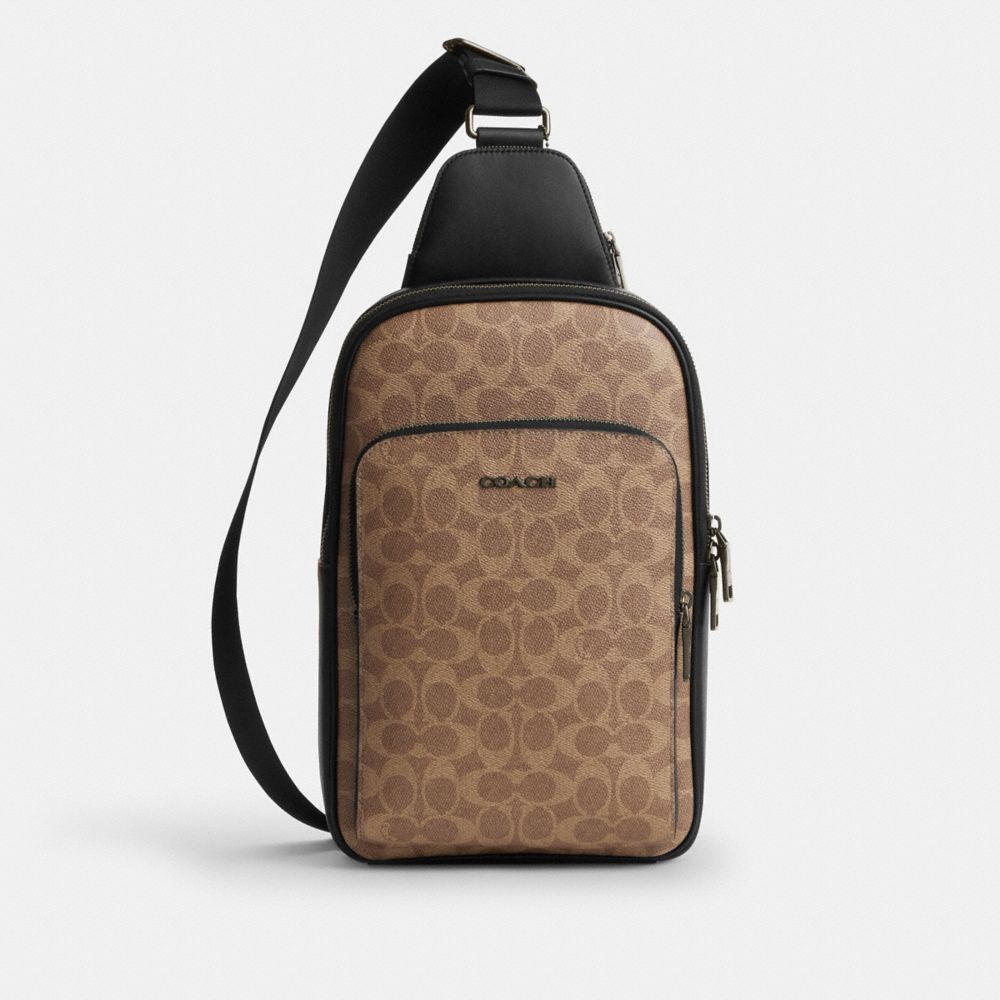 COACH®,Ethan Pack In Signature Canvas,Calfskin Leather,Canvas,Slingback,Adjustable,Casual,,Front View