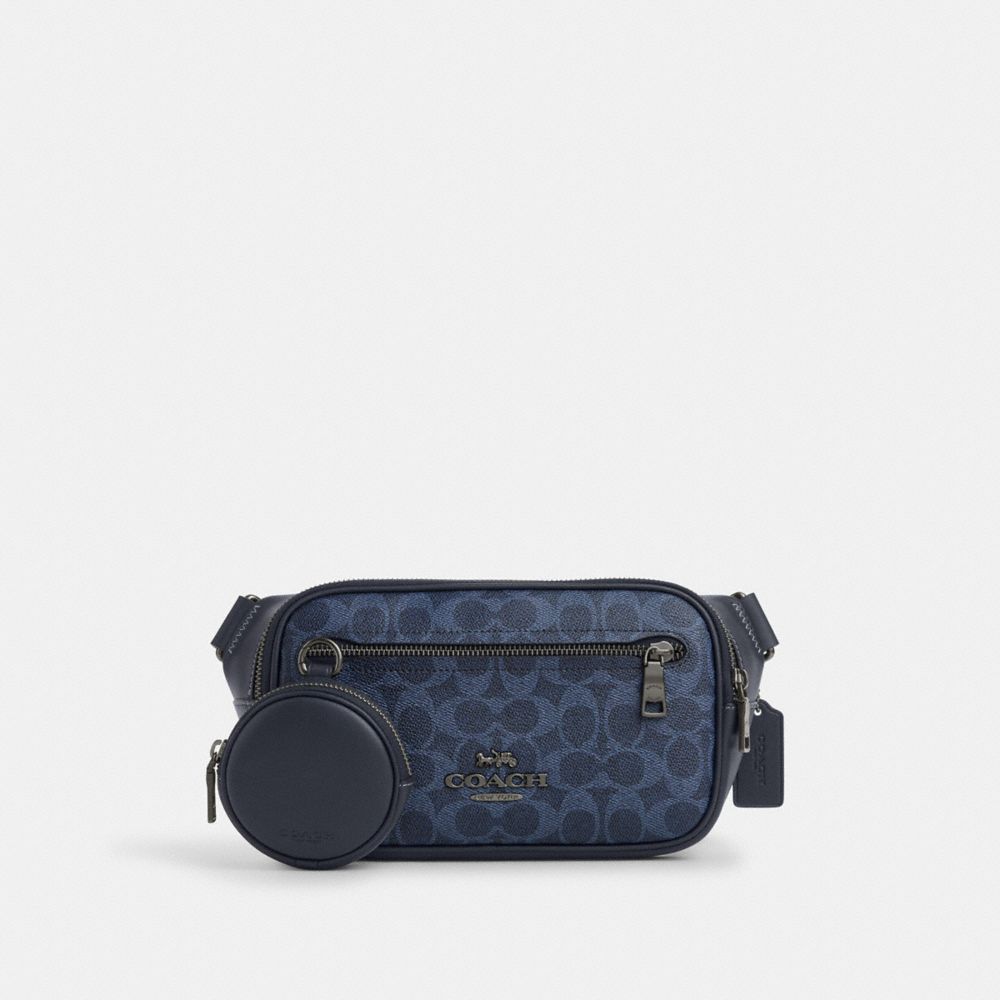 Gunmetal Denim Midnight Navy Elias Belt Bag In Signature Canvas