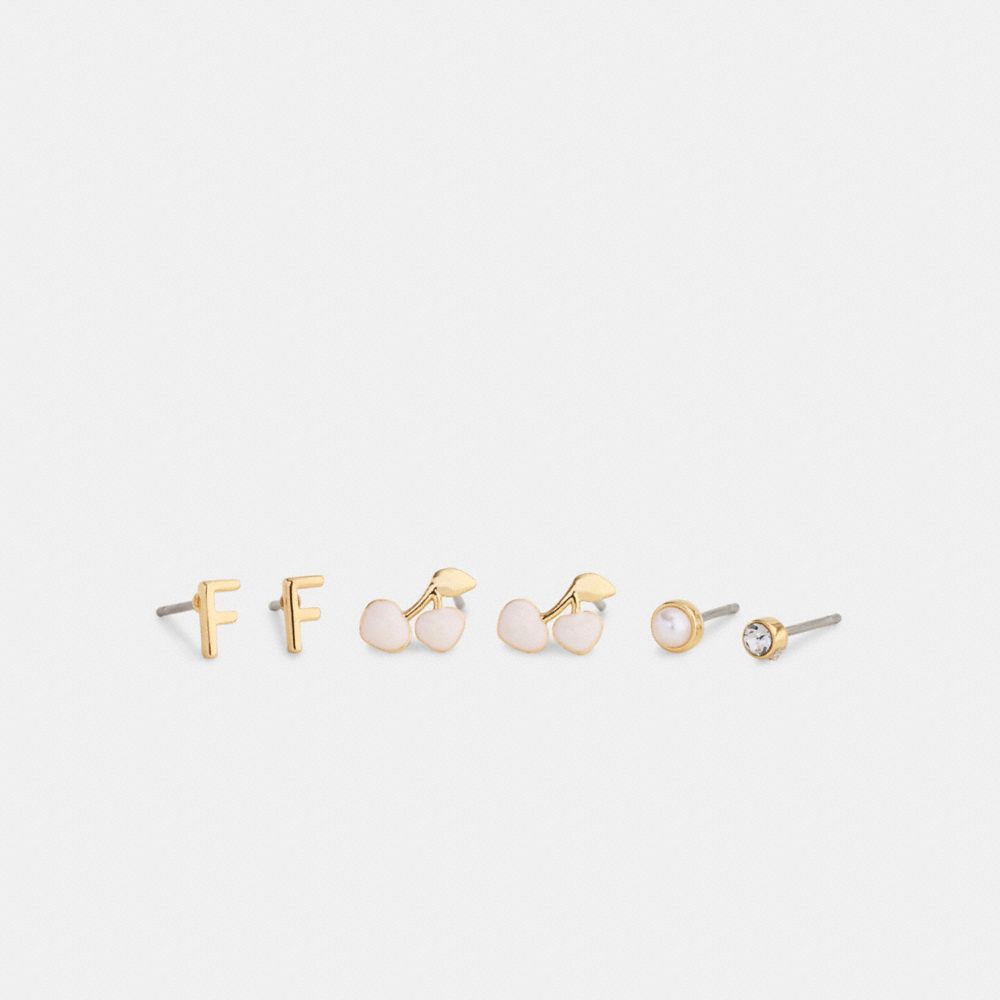 COACH®,F Initial Stud Earrings Set,Multi Color,Front View